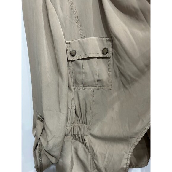 Jones New York Signature Draped Jacket Beige Sz Medium Roll Tab Sleeve Utility - Picture 4 of 11